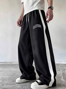 1pc Men's Minimalist College Style Creative Typography Print Straight Leg Loose Casual Sports Long Pants - Black - View 1