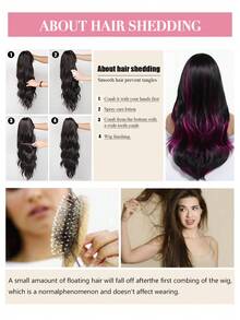 Topshe Ava WIGS 24英吋紅色挑染長波浪假髮，附簾幕瀏海，免膠水耐熱合成纖維無蕾絲假髮，女款黑色混紅長波浪假髮，適合日常穿戴、派對、Cosplay，多色假髮，完美的萬聖節女性禮物 - 紫色 - 查看 12