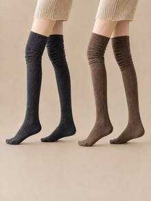 4 Pairs Women's Knee-High Socks - High Elasticity Thin Long Solid Color Polyester Yarn Tights, Suitable For All Seasons, Machine Washable, Perfect For Outdoor Casual Wear, Versatile Style With High Elasticity Material - Multicolor - View 13