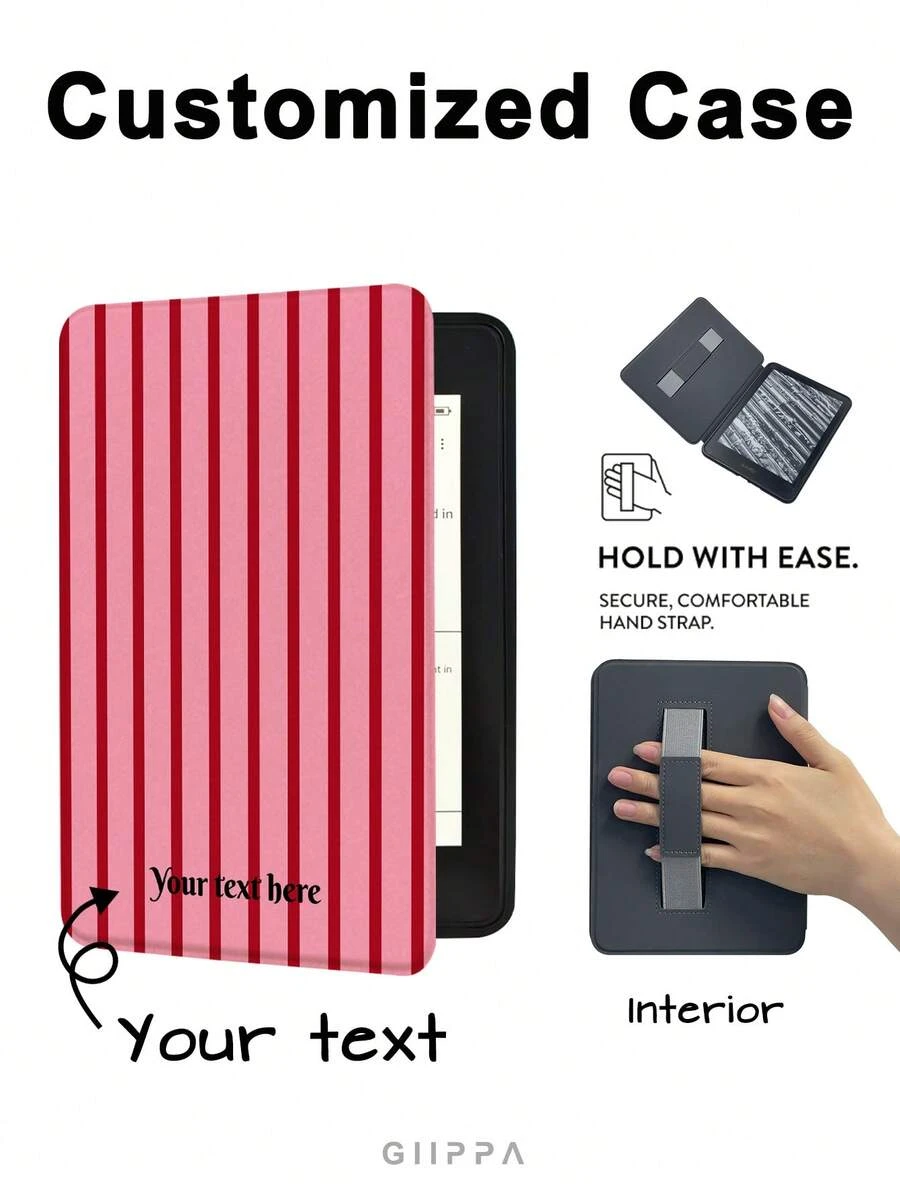 GIIPPA 1pc Customized Name Striped Element Kindle Reader Protective Case, With Auto Wake/Sleep Function, Compatible With Clara BW/Libra Colour/Clara Colour/Clara 2E, Paperwhite 10th/11th/12th, Kindle(Colorsoft)/10th/11th/12th And Other Popular Models, Kindle Accessories/Kindle Protective Case - Multicolor - View 1