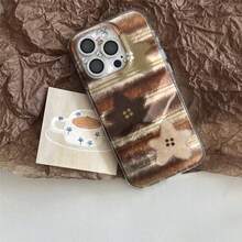 Autumn Foil Texture Brown Gradient Horizontal Stripes Star Pattern Silicone Full Coverage Shockproof Phone Case Compatible With Iphone 16 Pro Max, 14, 15 Pro, 12, 13, 11 - Multicolor - View 3