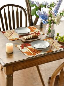 4pcs,6pcs,Autumn Harvest Pumpkin Thanksgiving Table Placemats,Rectangular Tablecloth,Washable,Suitable For Family Dinner,Coffee Table,Durable Kitchen And Dining Room Decor,Table Decoration Party And Scene Decoration,Home Decor - Multicolor - View 5