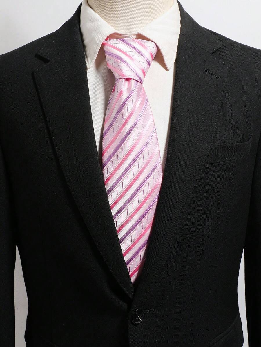 1pc Pink Purple Gradient Diagonal Stripe Satin Tie, Men's Business Formal Suit Tie - Multicolor - View 1