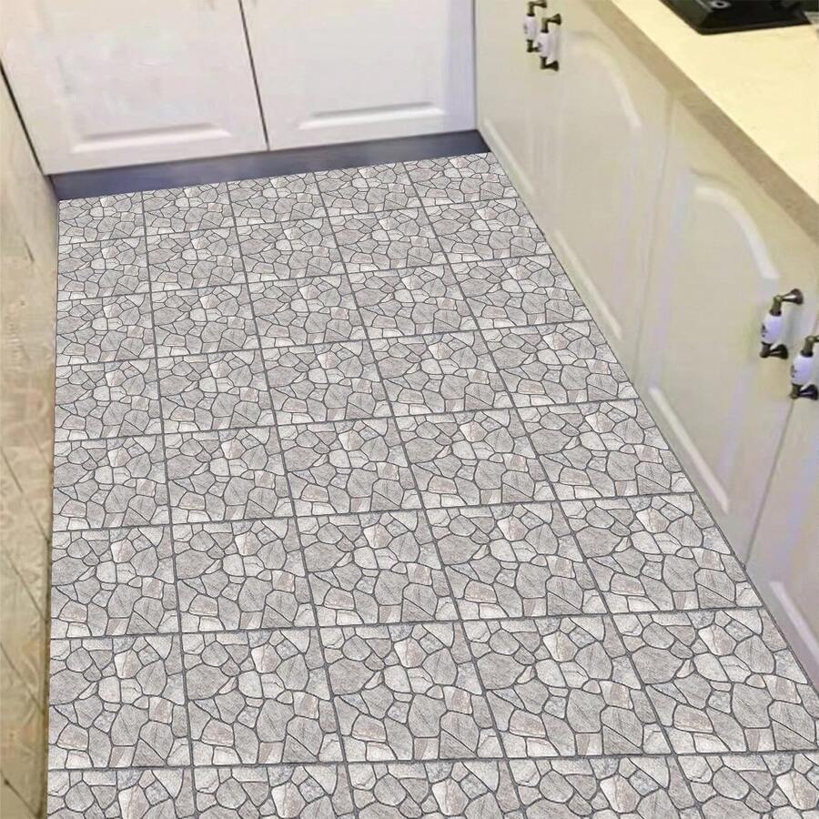 10pcs PVC Self-Adhesive Pebble Texture Floor/Wall Tiles, Modern Rustic Grey Faux Stone Design, Peel And Stick Removable Trimmable DIY Renovation, Suitable For Kitchen, Bathroom, Entryway, Balcony, Living Room Wall And Floor Decor - 10Pcs - View 1