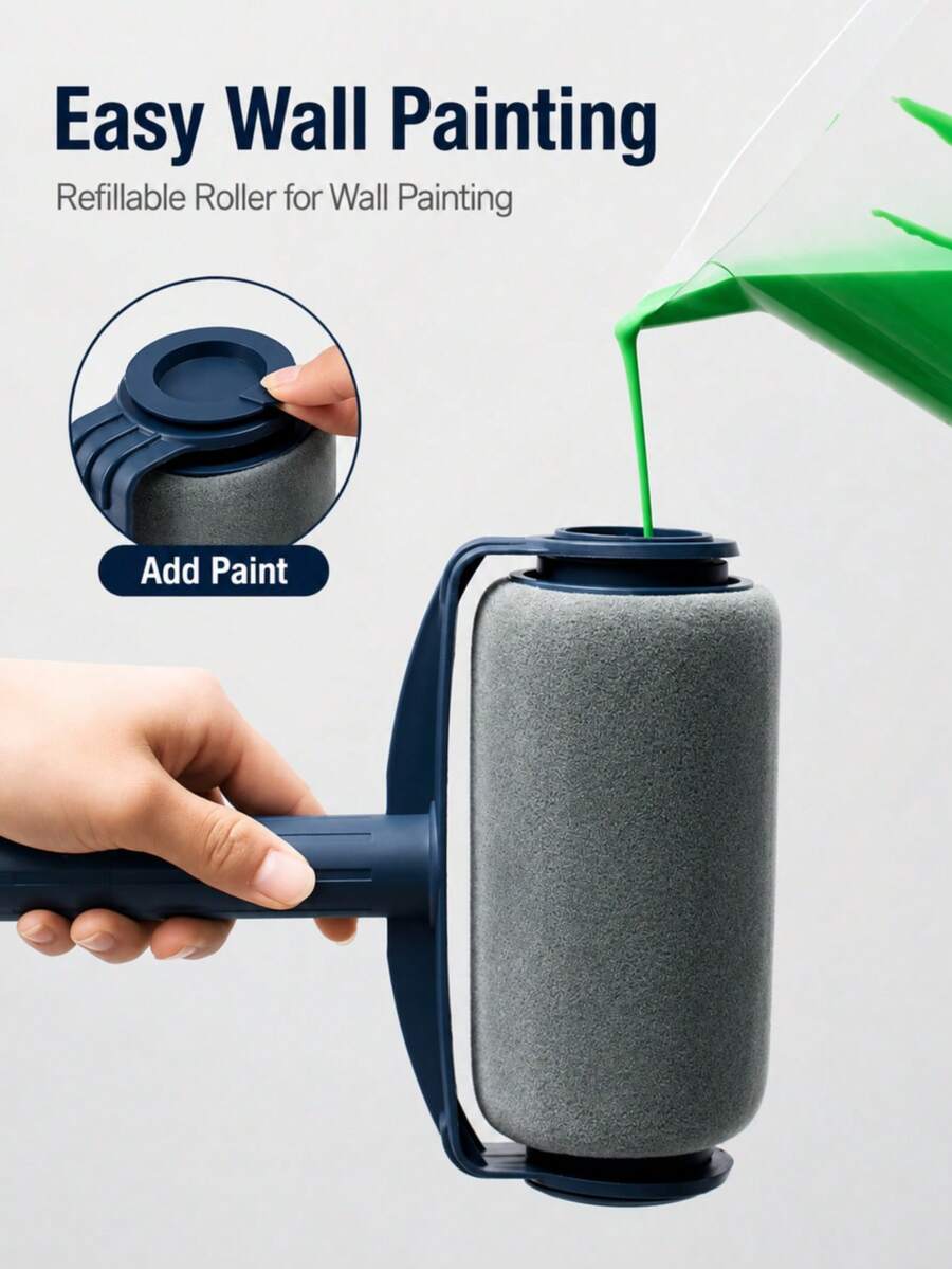 Large Automatic Paint Roller Set - Suitable For Latex And Wall Paint, Smooth And Even Coating, Easy To Use, 7-Inch Roller Length, Metal And Plastic Material, Durable Home Decor Paint Application Tool Set