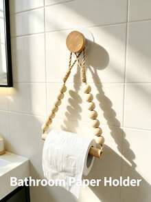 2pcs/1est Boho Wooden Bead Paper Towel Holder, Wall‑Mount No‑Drill Tissue Roll Rack, Farmhouse Hanging Towel Organizer, Halloween Christmas Back‑To‑School Essential For Bathroom Kitchen Decor - Multicolor - View 9