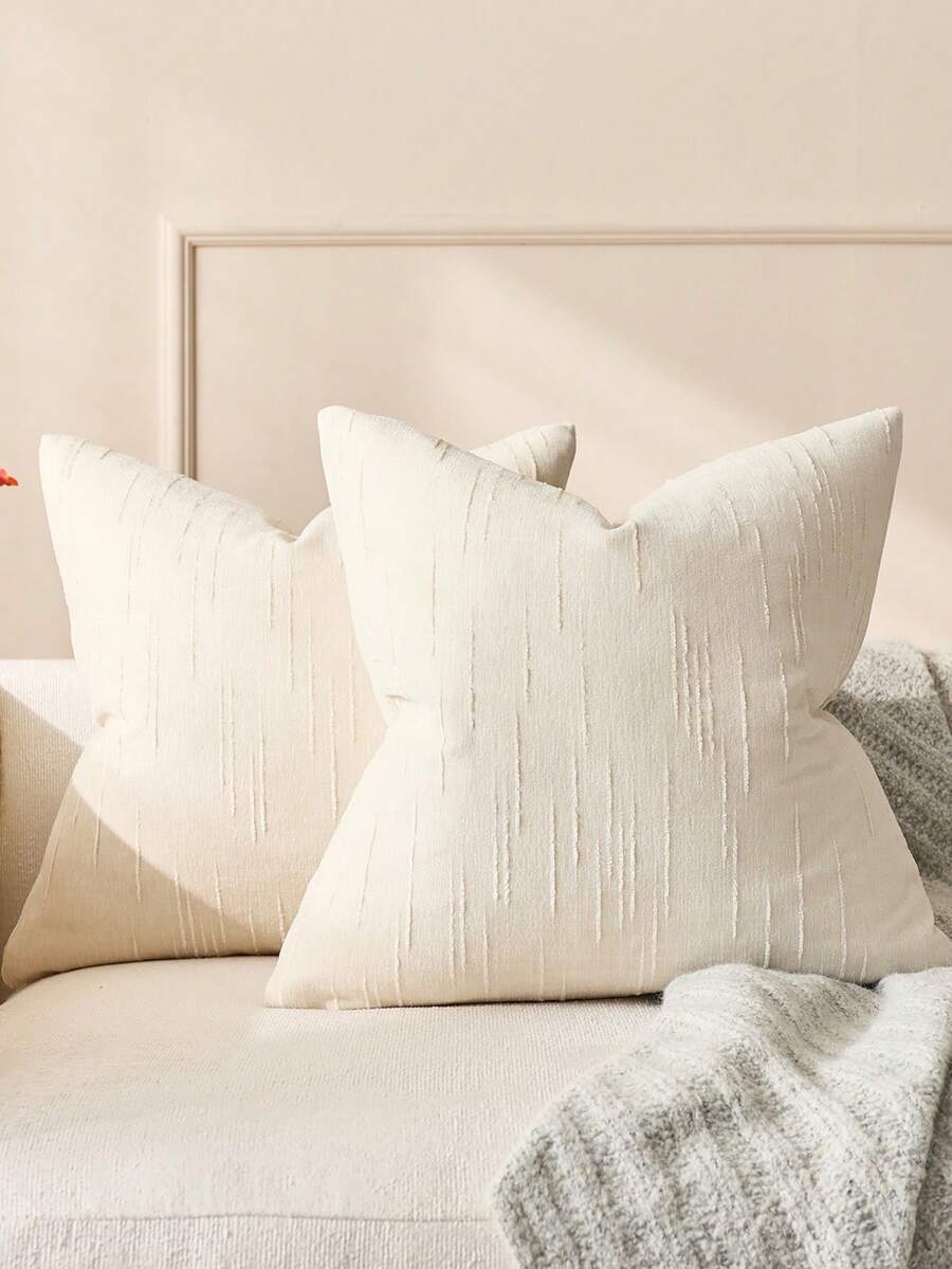 1pc Vintage Striped Throw Pillow Cover, 100% Polyester Woven Fabric, Zippered, Machine Washable, Geometric Pattern Decor Cushion Cover, Suitable For Sofa, Bed, Dining Room, Home Office (Pillow Insert Not Included) - Creamy White - View 1