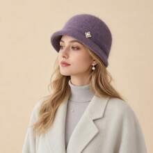 Women's Solid Color Short Brim Wool Felt Windproof Versatile Bucket Hat, Autumn/Winter Bucket Hat For Travel And Shopping - Pearl - View 14