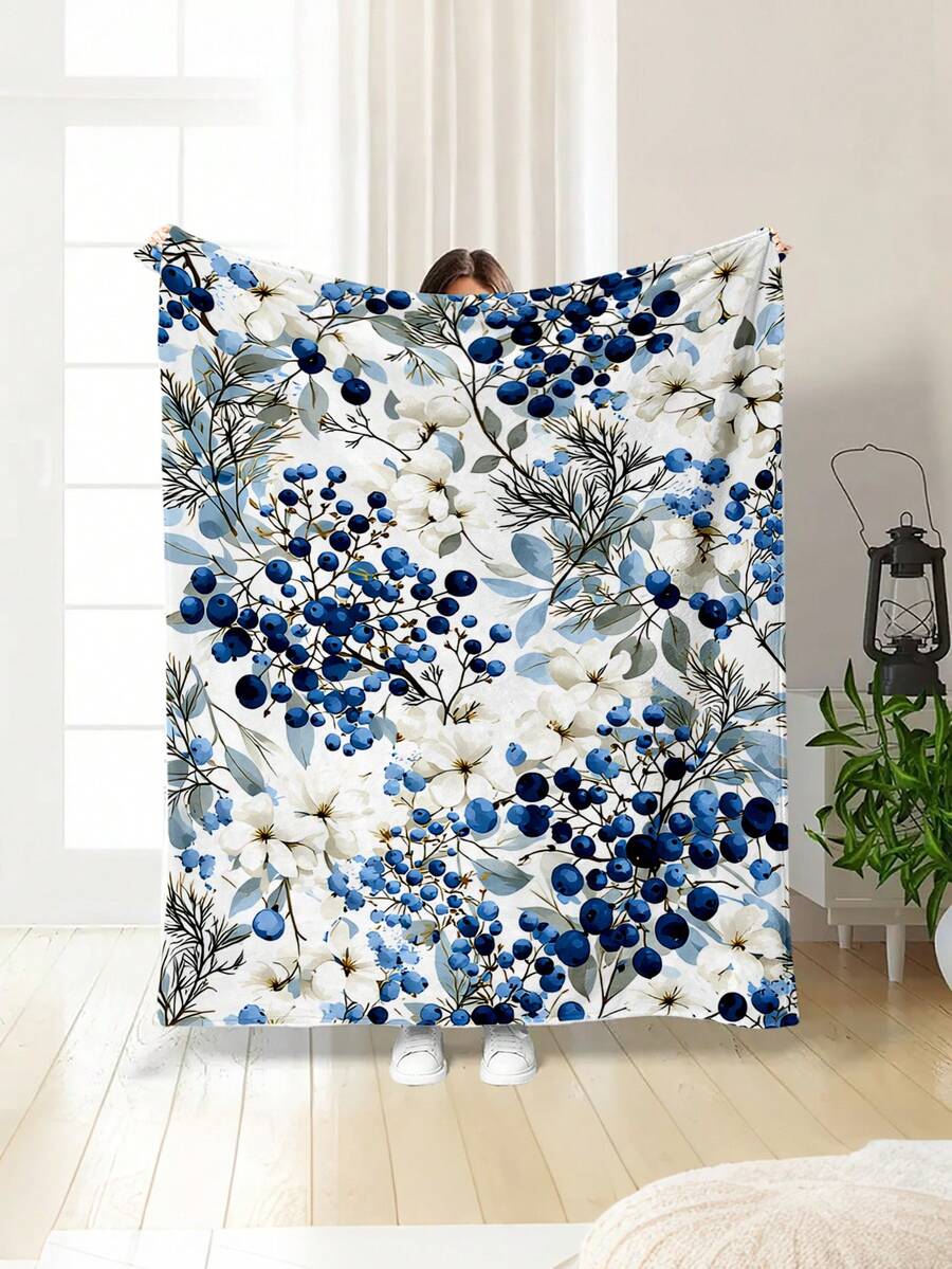 1pc Soft & Comfortable Modern Floral Pattern Flannel Blanket, 2D Printed Throw Blanket For Office Nap, Sofa & Bed Decor, Outdoor Camping Leisure, Gift Blanket For Family & Friends - Multicolor - View 1