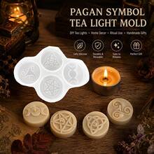 1pc Silicone Candle Mold, Symbol Silicone Mold, Suitable For Tea Candles, Wax Blocks, Plaster Decor And Epoxy Resin Casting DIY Mold, Used For Home Decor, Suitable For Various Holiday Decorations - 4-hole Symbol Mold - View 3