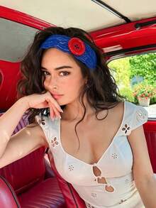 1pc New Women's Fashionable Style Dopamine Color Large Button Lace Headband, "Ins" Style, Openwork Lace Headscarf, Hair Accessory . - Multicolor - View 8