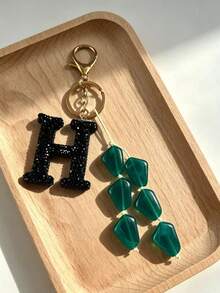 1pc Black Shiny Keychain, Personalized Minimalist Water Ripple Pendant, Asymmetrical Shaped Acrylic - Multicolor - View 3