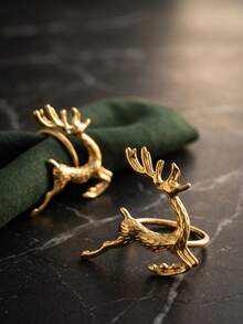 2/4pcs Three-Dimensional Reindeer-Shaped Napkin Rings - Christmas Party Table Decorations, Holiday Party Gifts, Christmas, Camping Essentials, Festival, Room Decor, Party Decorations, Wedding Decorations, Home Decor And Accessories - Multicolor - View 4