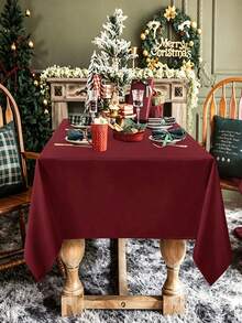 1pc Solid Color Rectangular Tablecloth, Wrinkle-Resistant Washable Tablecloth, Christmas Decoration, Indoor/Outdoor Dining, Wedding Banquet Birthday Party Home Decor - Multicolor - View 5