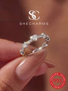 1 buah Cincin Berbentuk Hati dari Perak Sterling S925, Cincin Janji Elegan, Hadiah Perhiasan untuk Pacar, Pasangan, Pernikahan - Cincin zirkon hati - View 2