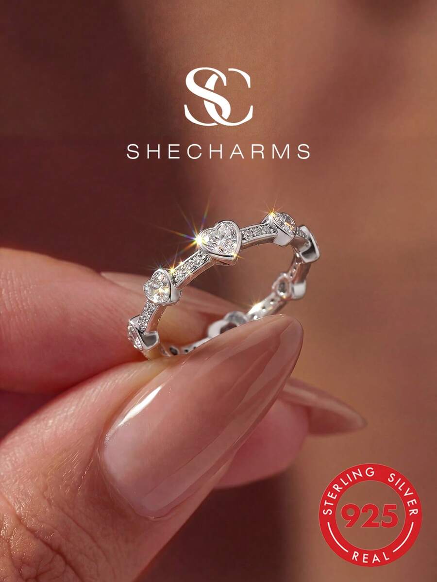 1 buah Cincin Berbentuk Hati dari Perak Sterling S925, Cincin Janji Elegan, Hadiah Perhiasan untuk Pacar, Pasangan, Pernikahan