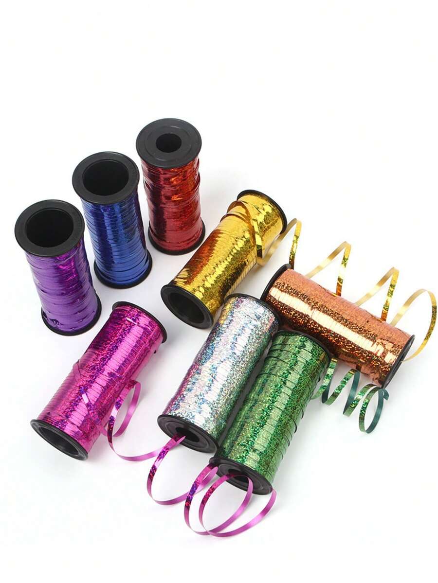 1 Roll 100 Yards Laser Metallic Color Balloon Tie Ribbon, Multi-Color Roll Laser Binding Rope, Shiny Vibrant Texture, Durable And Hard To Break, Party Balloon Binding Decoration, Gift Box Tying, Holiday Celebration Wedding Scene Handmade Decoration Ribbon - One Size - View 1