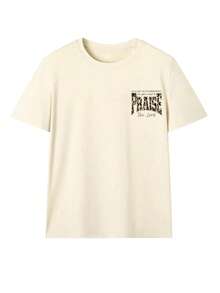Praise The Lord Leopard Graphic T-Shirt, Christian Casual Round Neck Short Sleeve Tee For Plus Size Women Summer - Apricot - View 4