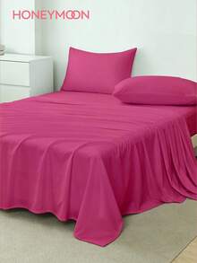 HONEYMOON 1pc Super Soft Solid Color Bed Sheet, Lightweight As A Cloud, Soft And Breathable, Suitable For All Bed Sizes-Twin, Full, Queen, King. Machine Washable, Essential For Home And Student Dorms, Back To School Must-Have - Watermelon Pink - View 1