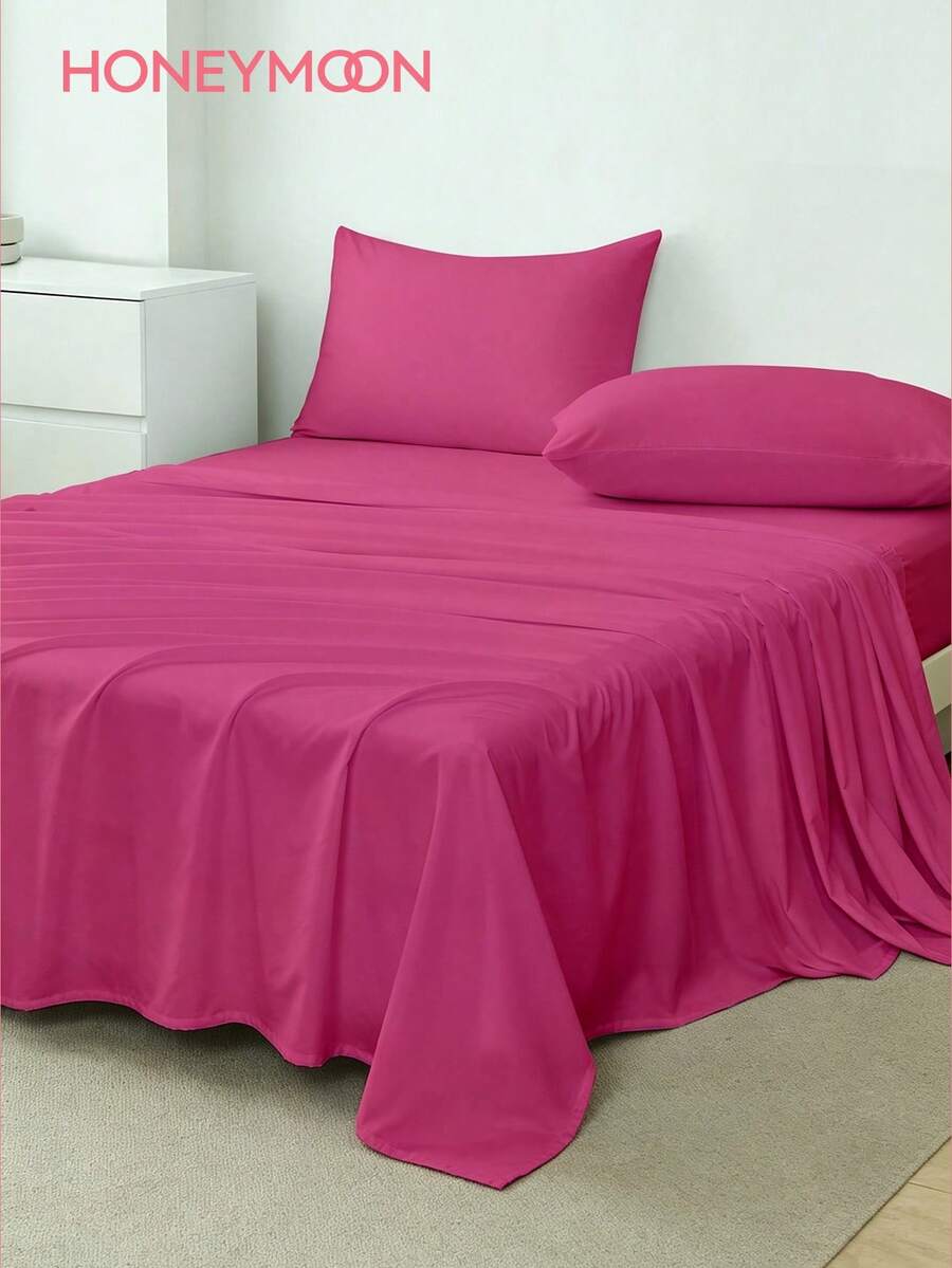HONEYMOON 1pc Super Soft Solid Color Bed Sheet, Lightweight As A Cloud, Soft And Breathable, Suitable For All Bed Sizes-Twin, Full, Queen, King. Machine Washable, Essential For Home And Student Dorms, Back To School Must-Have - Watermelon Pink - View 1