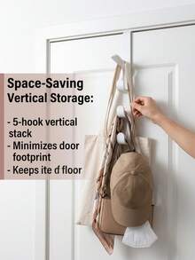 1/2 Pc Door Hanger With Five Hooks, Tool-Free Assembly, Space-Saving, Suitable For Use As A Storage Rack In Bedroom Wardrobes, For Storing Bags, Hats, Clothes And Accessories,Bathroom Door Towel Rack, No Drilling Required, Also Suitable For Bedrooms. - Multicolor - View 3