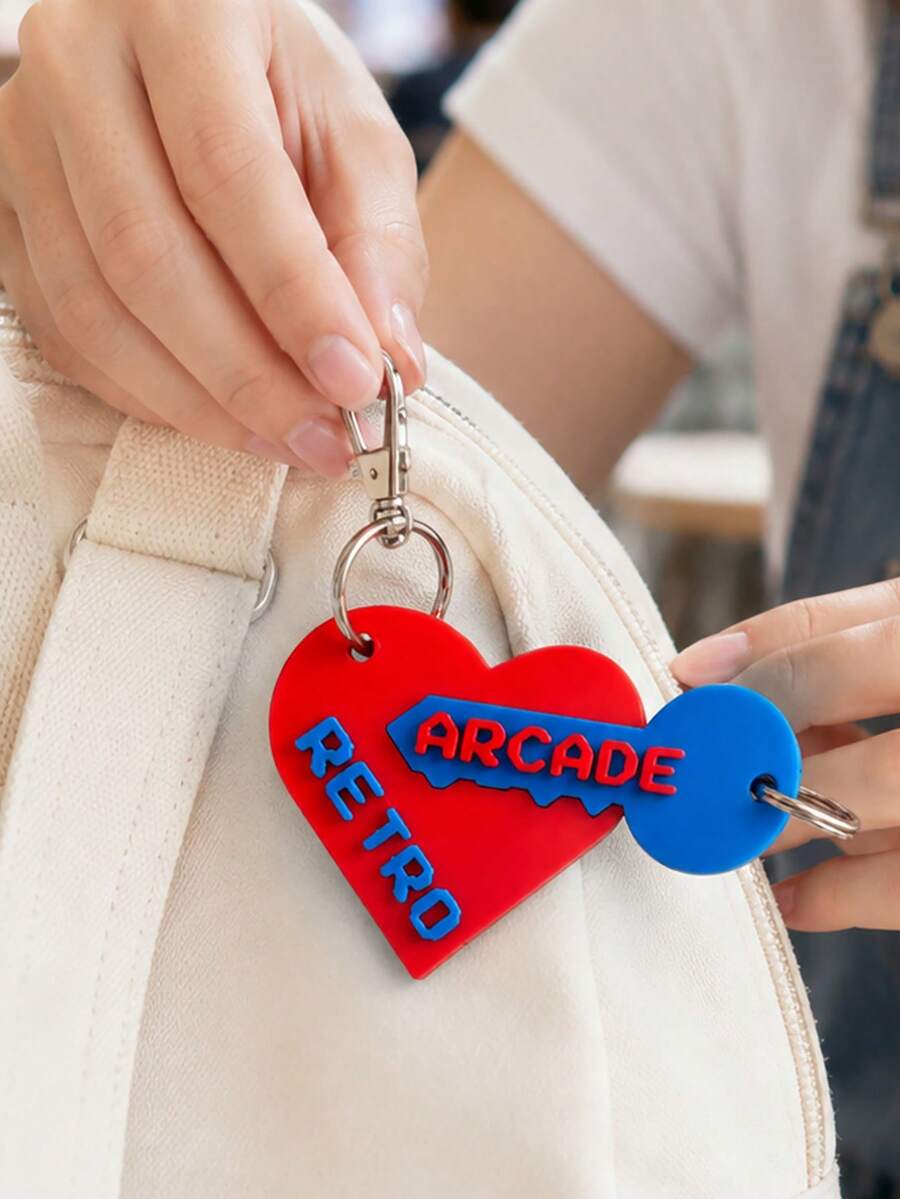 1pc Personalized Customized Name Heart Keychain, Unique Couple Keychain, Customizable Name On Heart And Key Shape, 3D Printed Accessory, Personalized Gift, Also Can Be Used As Pendant, Suitable As Unique Personalized Gift For Couples, Anniversary Gift, Also Suitable For Back To School Season Gift. - Multicolor - View 1