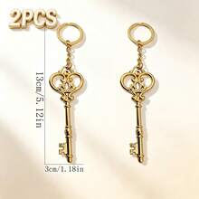 2pcs Gold Hollow Crown Vintage Key Pendant, Gentle Girl Style Matching Keychains, Wedding Anniversary Valentine's Day Gift For Girlfriend, Niche Luxury Accessory - Gold - View 2