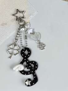 1pc Ins Korean Style Vintage Polka Dot Music Note Stripe Lucky Four-Leaf Clover Keychain Pendant Bag Accessory - Multicolor - View 7