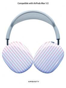 GIIPPA Glossy Hard Ear Cup Protective Cover, Striped Pattern, Unisex Anti-Scratch Shell Compatible With AirPods Max 1/2 Oval Over-Ear Headphones For Daily Commute, Campus, Cafe, Travel, Picnic And Other Scenes, Matching Accessories - Pink - View 1