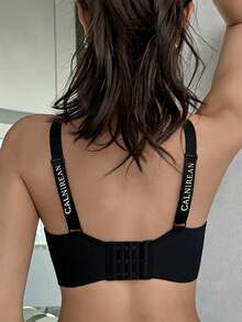 DAZY Non-Underwire Jelly Soft Support Camisole Lettered Shoulder Strap Anti-Sagging Racerback Seamless Bra - Black - View 7