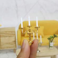 Ornamen Lilin Miniatur Antik, Aksesori Rumah Boneka, Model Properti Adegan Miniatur, Ornamen Tempat Lilin Logam Antik Mini yang Realistis - A - View 2