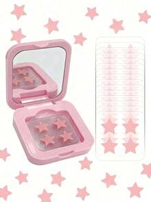 60pcs/Box Practical Pink Makeup Mirror With Star Decoration Beauty Patch, Portable Travel Makeup Mirror Box, Fashion Facial Accessory, Suitable For Daily Makeup, Party And Gift - Multicolor - View 1
