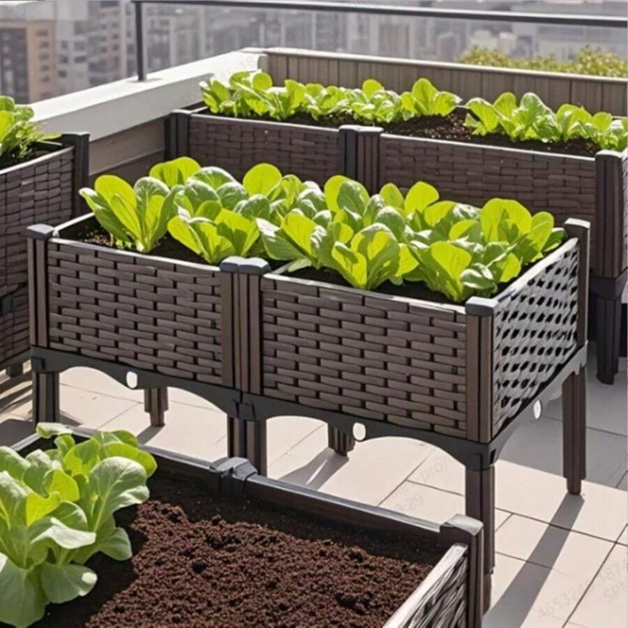 Elevated Garden Planter Box With Legs, Traditional Black Woven Plastic Container, Suitable For Outdoor Gardening, Can Grow Flowers, Vegetables And Herbs, Sturdy And Lightweight Elevated Garden Planting Tray, Multi-Functional Design