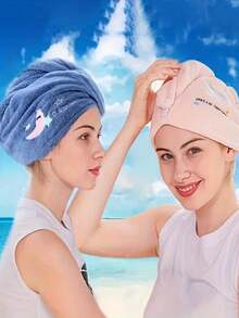 1 chiếc khăn lau tóc thêu hình sao trăng dễ thương, khăn quấn tóc turban microfiber thấm hút nhanh, mũ tắm cài nút mềm mại dùng khi tắm và gội đầu - Nhiều màu - Xem 5