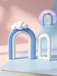 1pc Blue Bear Theme Cake Topper, Rocking Horse Train Blocks Decoration, Baby Birthday Dessert Table Accessory, Baby Shower Decoration - Multicolor - View 13