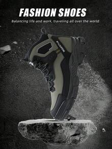Men's Steel Toe Work Shoes, High-Top Fashionable Durable Wear-Resistant Sole Security Boots, Suitable For Daily Wear, Outdoor Hiking, Climbing, Industrial Construction, All-Season Work Boots For Men - Army Green - View 5