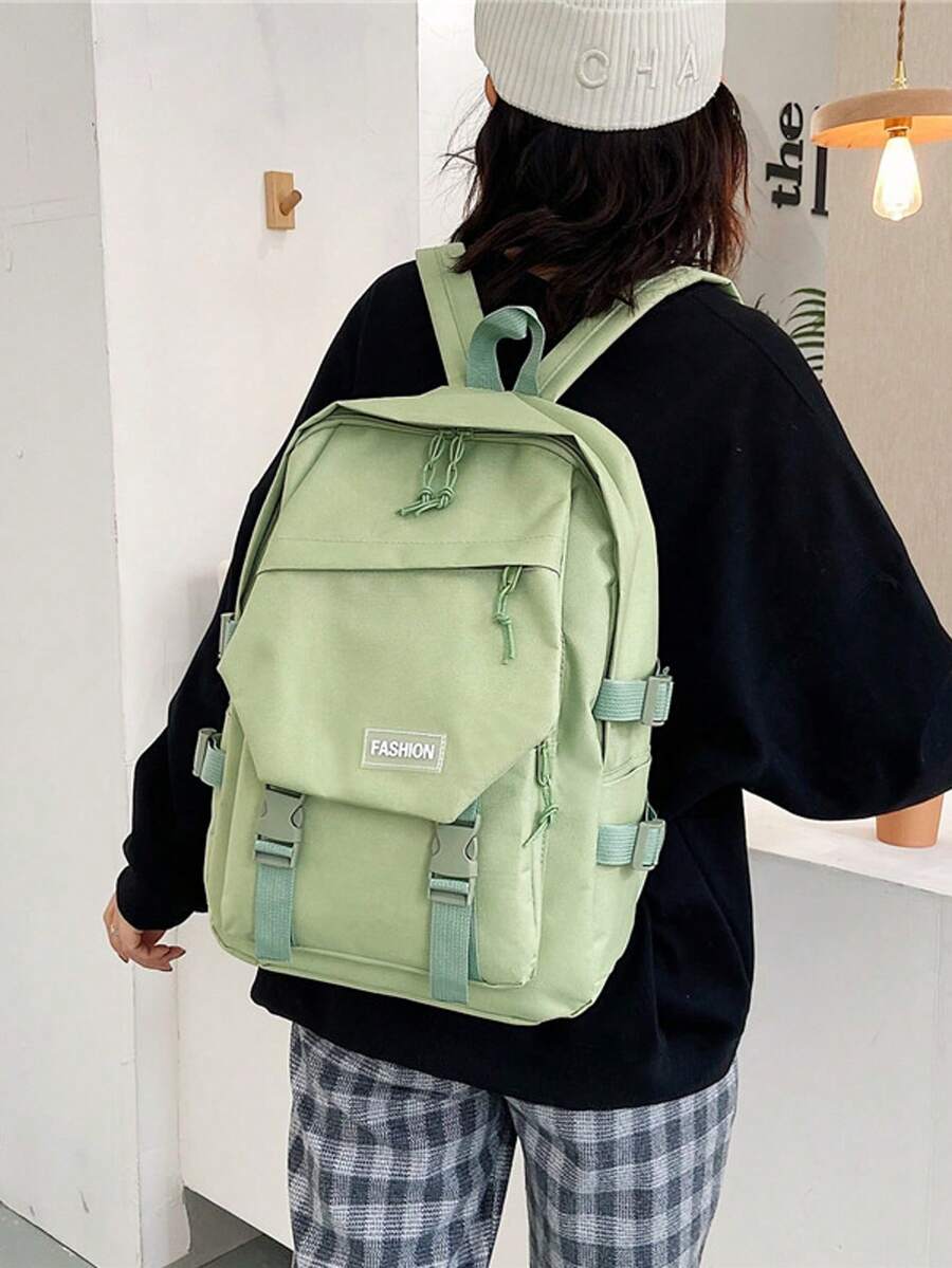 Tas Ransel Minimalis Modis, Tas Perjalanan, Tas Sekolah, Penutup Resleting, Ringan untuk Semua Musim, Kapasitas Besar, Klasik, Tali Bahu Ganda - Hijau - View 1