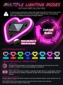 2026 New Heart-Shaped LED Solar Powered Car Atmosphere Light, Suitable For Women's Car Accessories, Heart-Shaped Neon Window Decoration Light, With Automatic Sensing Design, 5 Lighting Modes, Perfect Romantic Car Interior Decoration For Couples And Female Drivers, Ideal Gift For Female Friends, Mother's Day And Wedding Season - Multicolor - View 6
