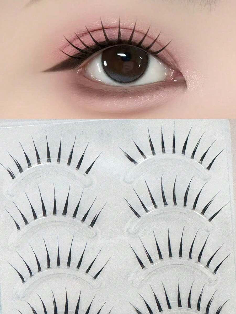 Girl Group Style False Eyelashes, One-Piece A-Shape Little Devil Style Eye Makeup, Japanese Natural Style, Girly Makeup Look, False Eyelashes, Natural Look, Simulated Transparent Upper Eyelashes - View 1