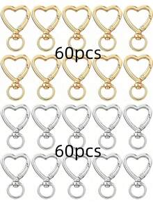 30/50/80/120pcs Heart-Shaped Swivel Lobster Clasp Keychains, Keyring Making Accessories Pendant, Jewelry Making Accessories DIY Handmade Keychains, Gold Color Carabiner Phone Charm Bag Charm Keyring Cute Zinc Alloy Spring Clasp Key Ring - Heart-shaped Keychain - View 23