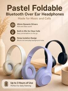 GENAI Headphone Nirkabel Over-Ear, Mikrofon Terintegrasi, Headphone Stereo HiFi Ringan yang Dapat Dilipat, Kontrol Volume, Bass Dalam, Cocok untuk Ponsel, Komputer, dan Kantor Rumah - View 6