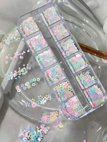 12格盒裝馬卡龍星花美甲亮粉，糖果色混色亮片，手工DIY可穿戴美甲裝飾配件 - 彩色 - 查看 5