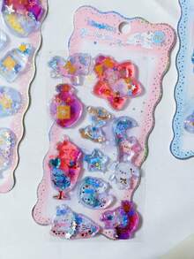 Children's Cartoon Glowing Gem Dynamic Oil-Filled Stickers Shiny Shaking Water-Filled Stickers Glitter Handmade Set - Multicolor - View 18