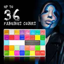 36 Warna Cat Wajah + Kuas, Cat Tubuh Profesional, Set Palet Cat Wajah Warna Krim Besar, Cocok untuk Halloween, Pesta Liburan, Riasan Kostum Efek Khusus dan Permainan Peran - MultiWarna - View 3