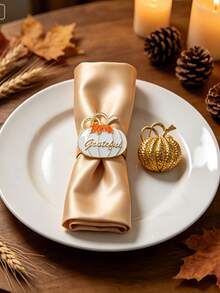1pc/4pcs/6pcs/12pcs Thanksgiving Autumn Napkin Rings - Gold, Silver, Bronze Pumpkin Napkin Rings, Gold, Silver Maple Leaf Napkin Rings - Autumn Thanksgiving Halloween Dinner Table Decor - Multicolor - View 33