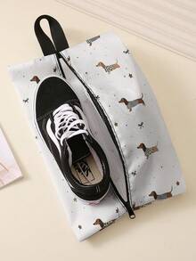 1pc Puppy Print Shoe Storage Bag, Waterproof Fabric Zipper Closure Shoe Pouch With Handle,Portable Travel Shoe Organizer For Home Business Trip - Multicolor - View 3