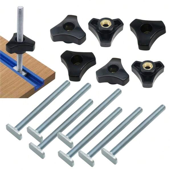 M8 Woodworking T-Shaped Bolt And Nut Set, Woodworking Fixture Screws, Through-Hole Nuts, Diagonal Rail Bolts, 19/30/45 Universal Groove Fasteners, Table Saw Accessories, M8 Woodworking DIY