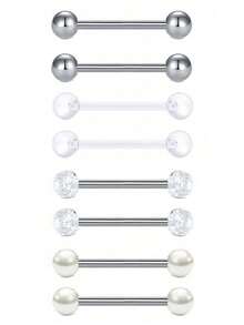 8pcs Punk Style Cool Spherical Decor & Artificial Crystal, 14G, Suitable For Tongue Ring And Nipple Ring, Unisex. Piercing Jewelry - 8-piece Set - View 9