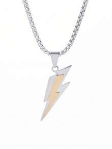 Men's Stainless Steel Personalized Lightning Pendant Necklace, Unisex Fashionable Hip-Hop Jewelry, Suitable For Daily Wear, Qixi Festival Gift - Lightning Bolt Necklace - View 6