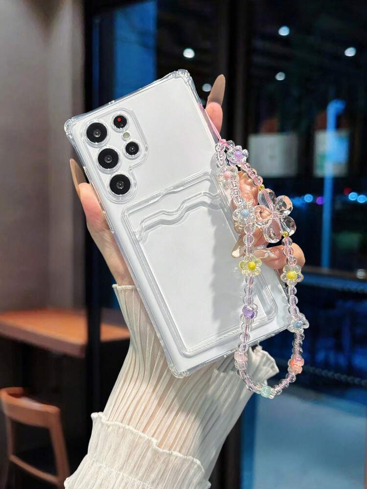 Card Holder Transparent Solid Color With Chain Accessory Compatible With IPhone 16, 17, 15, 78p, XR, 78GES2max, P15 Pro Max, P14, P13, P12, P11, Apple , Phone Case, Thick Anti-Drop TPU Soft Shell Protective Cover - Multicolor - View 5